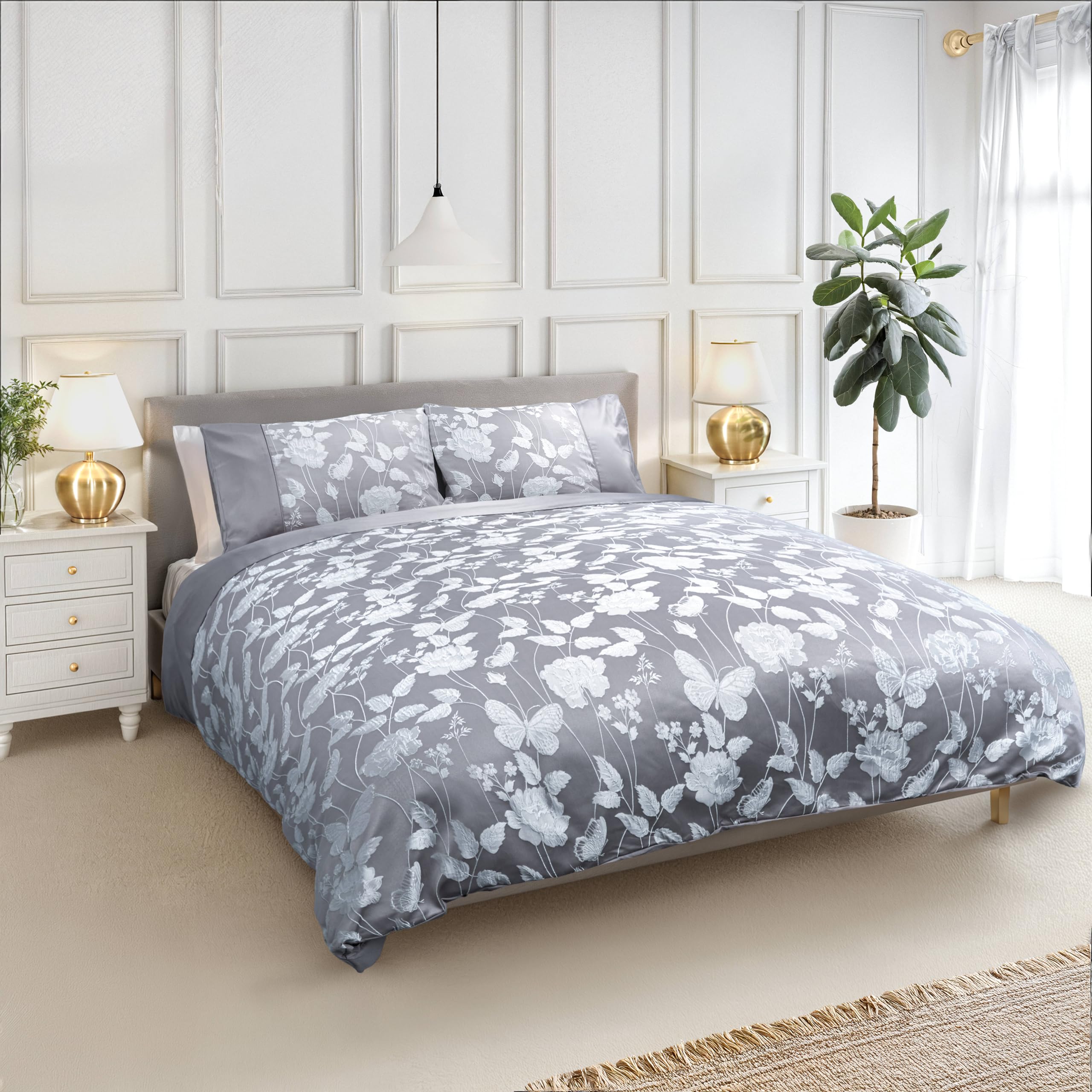Emma Barclay Butterfly Meadow - Embellished Jacquard Duvet Set in Silver - Single