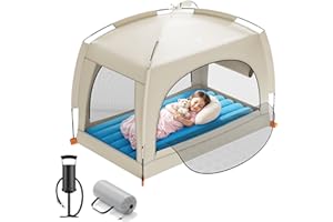 QPAU Inflatable Toddler Travel Bed with Tent – Lightweight Blow Up Kids Air Mattress with Hand Pump – Indoor & Outdoor Portab