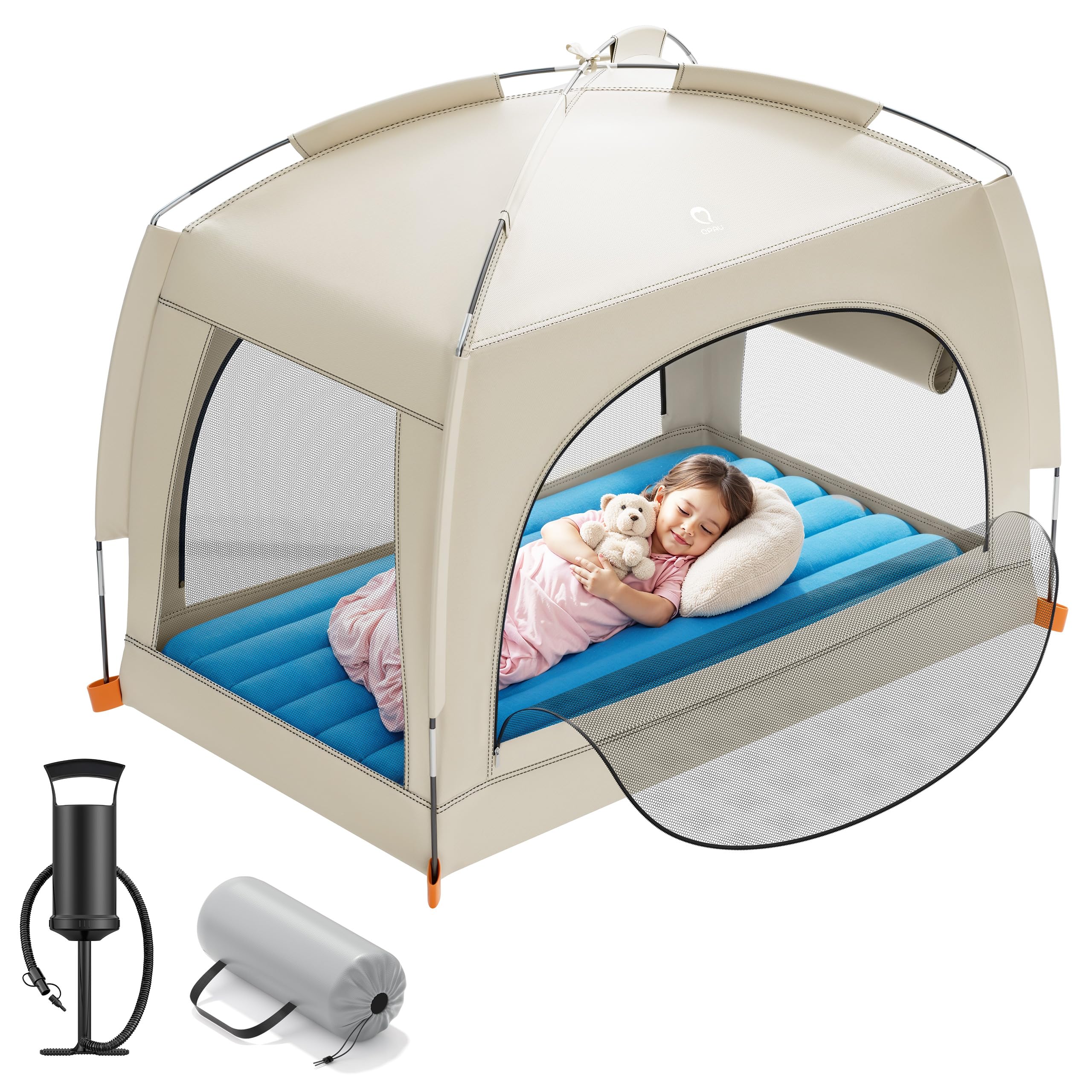 Photo 1 of QPAU Inflatable Toddler Travel Bed with Tent – Lightweight Blow Up Kids Air Mattress with Hand Pump – Indoor & Outdoor Portable Sleeping Solution for Camping, Travel, Home, Grandma’s ��– Ages 3+