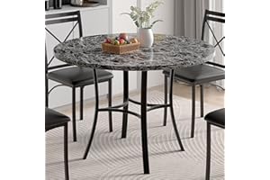 VECELO 36" Round Dining Table for 4, Faux Marble Dinette with Metal Frame for Kitchen, Apartment, Home, Space-Saving, Grey