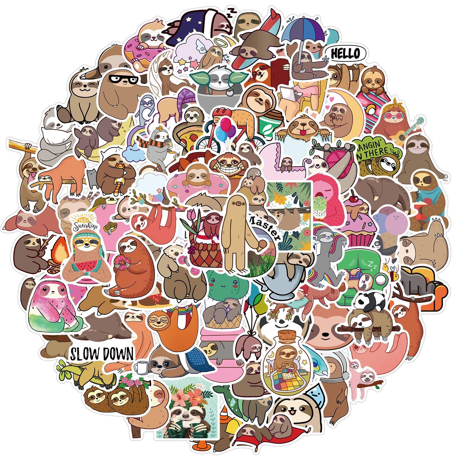 Cute Sloth Stickers for Laptop (100 PCS),Gift for Children Teens Adults Girl Boys,Waterproof Cute Stickers for Water Bottle, Anime Cute Animal Vinyl Stickers for Dairy,Scrapbook,Skateboard