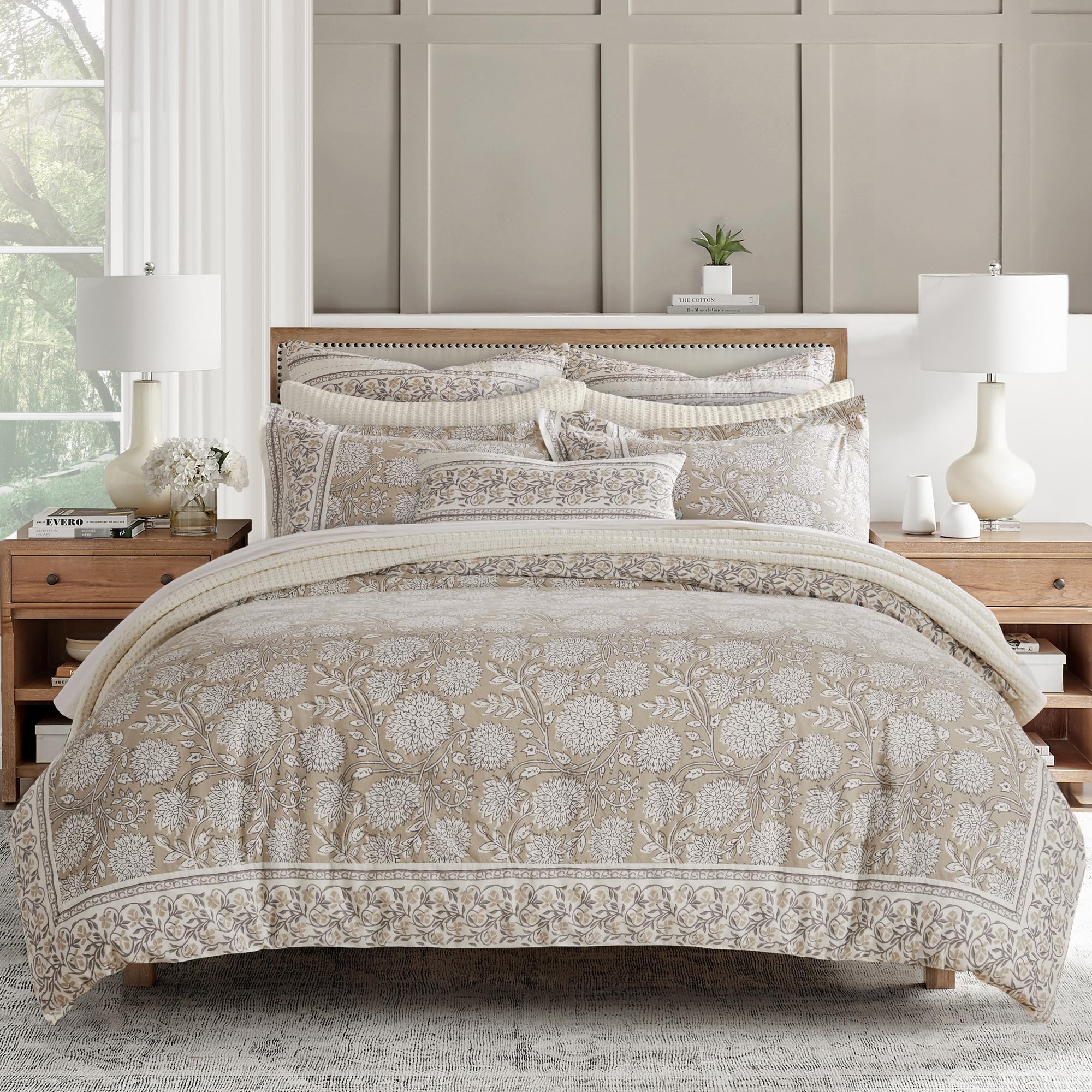Photo 1 of Levtex Home Adare Taupe Reversible King Duvet Cover Set (106x94in) with 2 Pillowcases (36x20in) - Floral Bedding - Taupe and White - Cotton King Size Duvet Cover Set - Soft, Pre-Washed