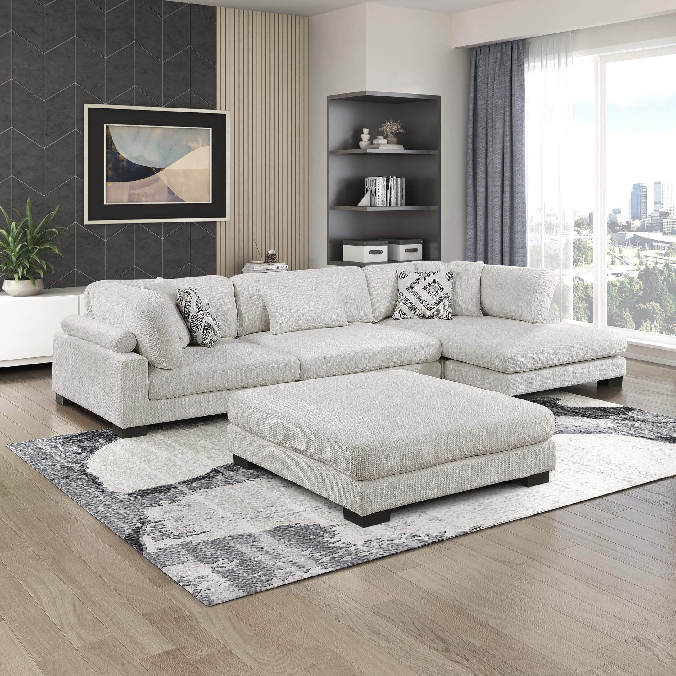 Photo 1 of ***Partial Set, Missing Box 3 of 4*** Lexicon Modular Sectional Sofa, Textured Microfiber Oversized Sectional Sofa, 5 Pillows, Adjustable Back and Armrests, Removable Back Cushion Cover, L Shape Couch with Chaise, Ottoman, 3 Seater, Beige
