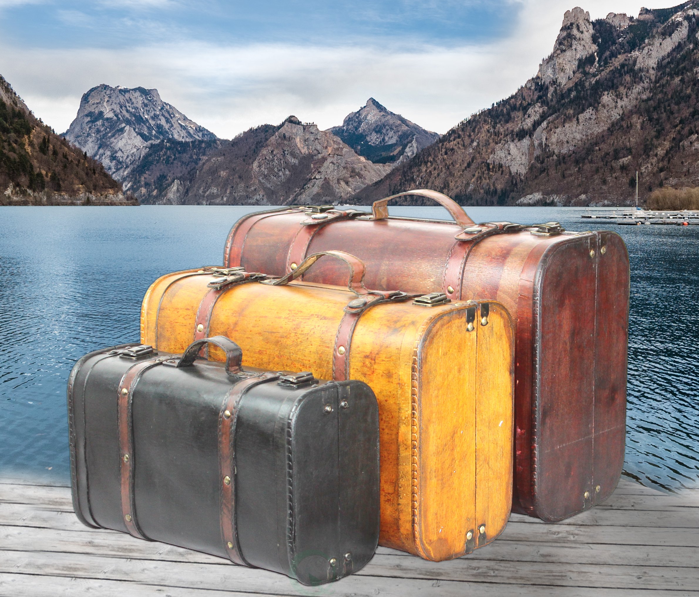 Vintiquewise Vintiquewise(TM 3-Colored Vintage Style Luggage Suitcase/Trunk, Set of 3