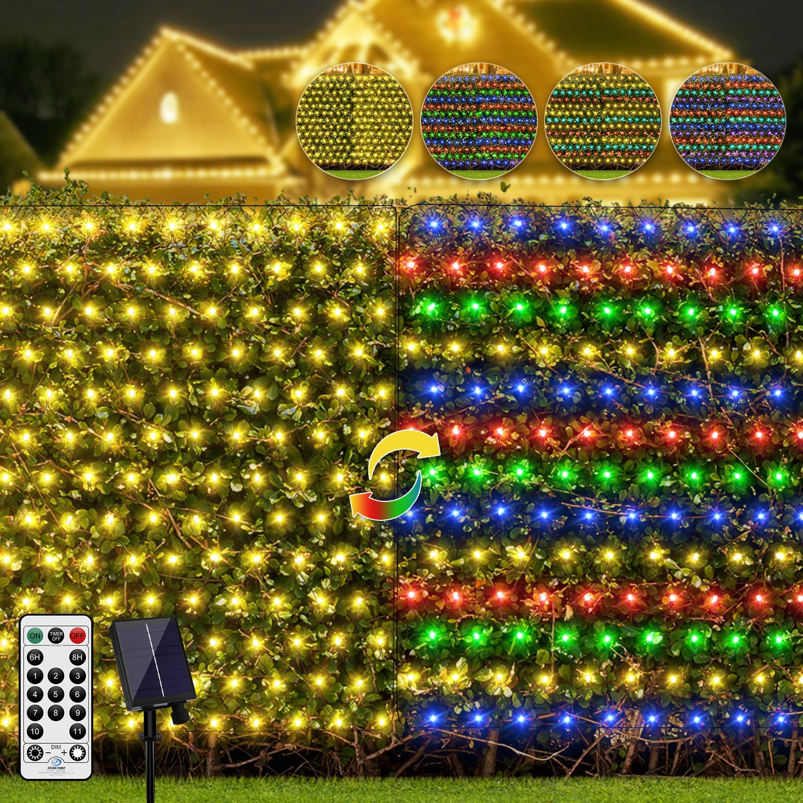 CERIAL 4.5X1.5M Net Lights Outdoor Christmas Net Lights,Mesh Fairy Light Outside Solar Christmas Tree Light with Remote, Timer,8Mode, 4Color Changing for Fence Gazebo Decor,Waterproof