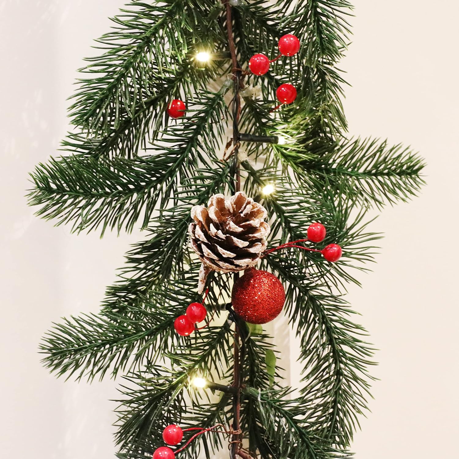 Wreaths, Garlands & Swags - Kurala 6 FT Christmas Garland, Battery Operated 8 Lighting Modes, Lighted Christmas Garland with 40 LEDs, Pine Cones, Red Berries, Jingle Bells