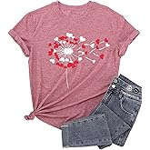 LHBNK Valentines Shirts for Womens Dandelion Tops Funny Love Heart Printed Tees Casual Valentine Gifts Clothes
