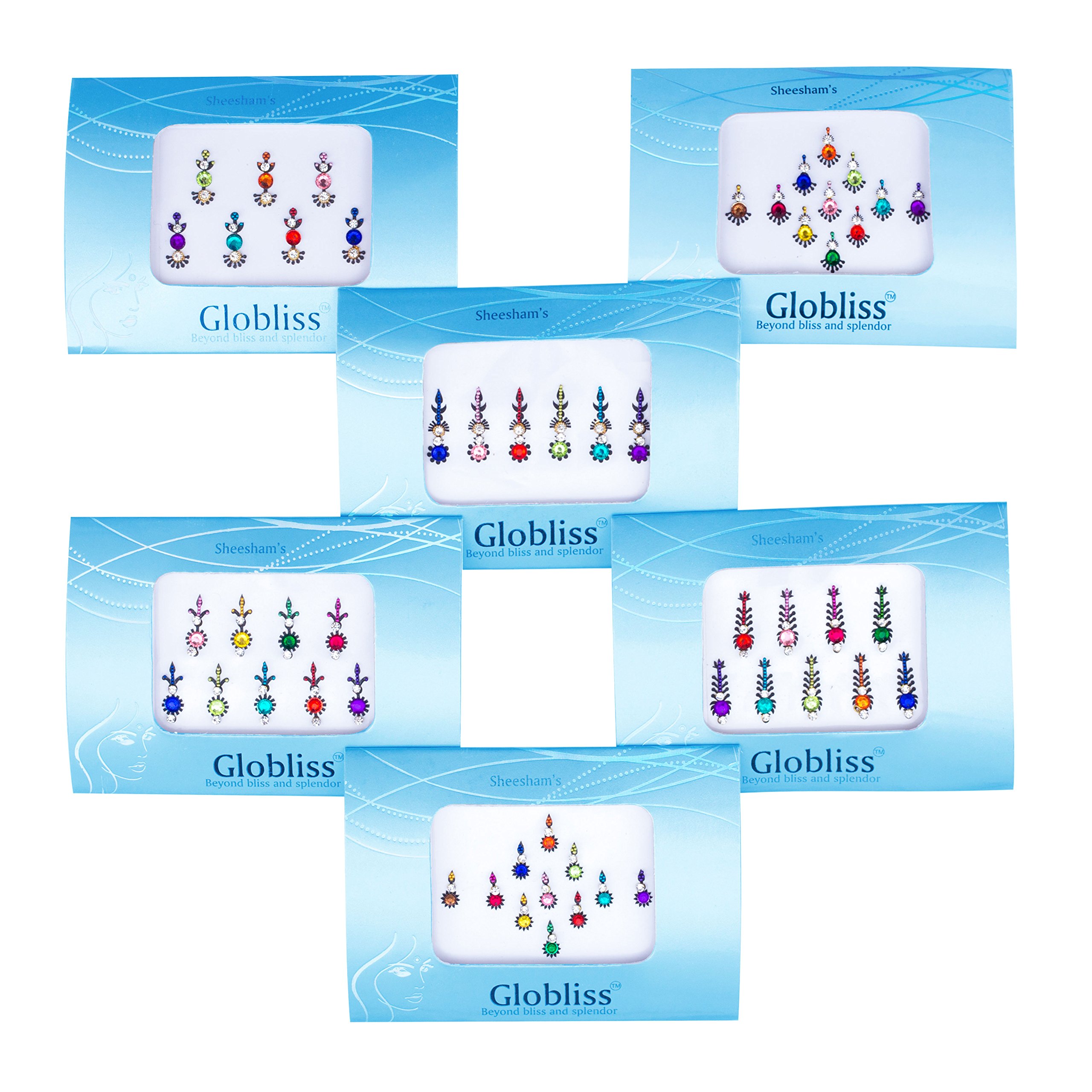 Globliss 6 Packs Combo Long n Small Third eye Indian Bindis Forehead Sticker Colorful bindis tattoos