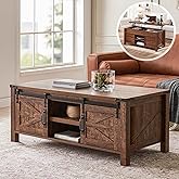 OKD 48" Farmhouse Lift Top Coffee Table with Sliding Barn Door,Rustic Center Table with Hidden Storage Compartment,Lifting Ta