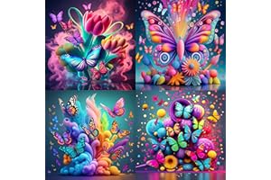 FLAJZ Paint by Numbers Kit for Kids, 4 Pack Easy Kids Paint by Number Kits Age 4 5 6 7 8 9 10 12, DIY Color Canvas Painting Animal Acrylic Oil Painting Suitable for Home Decoration 8x8 Inch (Butterflies)