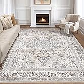 9x12 Area Rug Living Room: Washable Boho Large Neutral Vintage Soft Rugs Stain Resistant Farmhouse Non Slip Indoor Floor Carpet for Bedroom Nursery Kids Playroom Office Dining Room Home- Ivory Gray