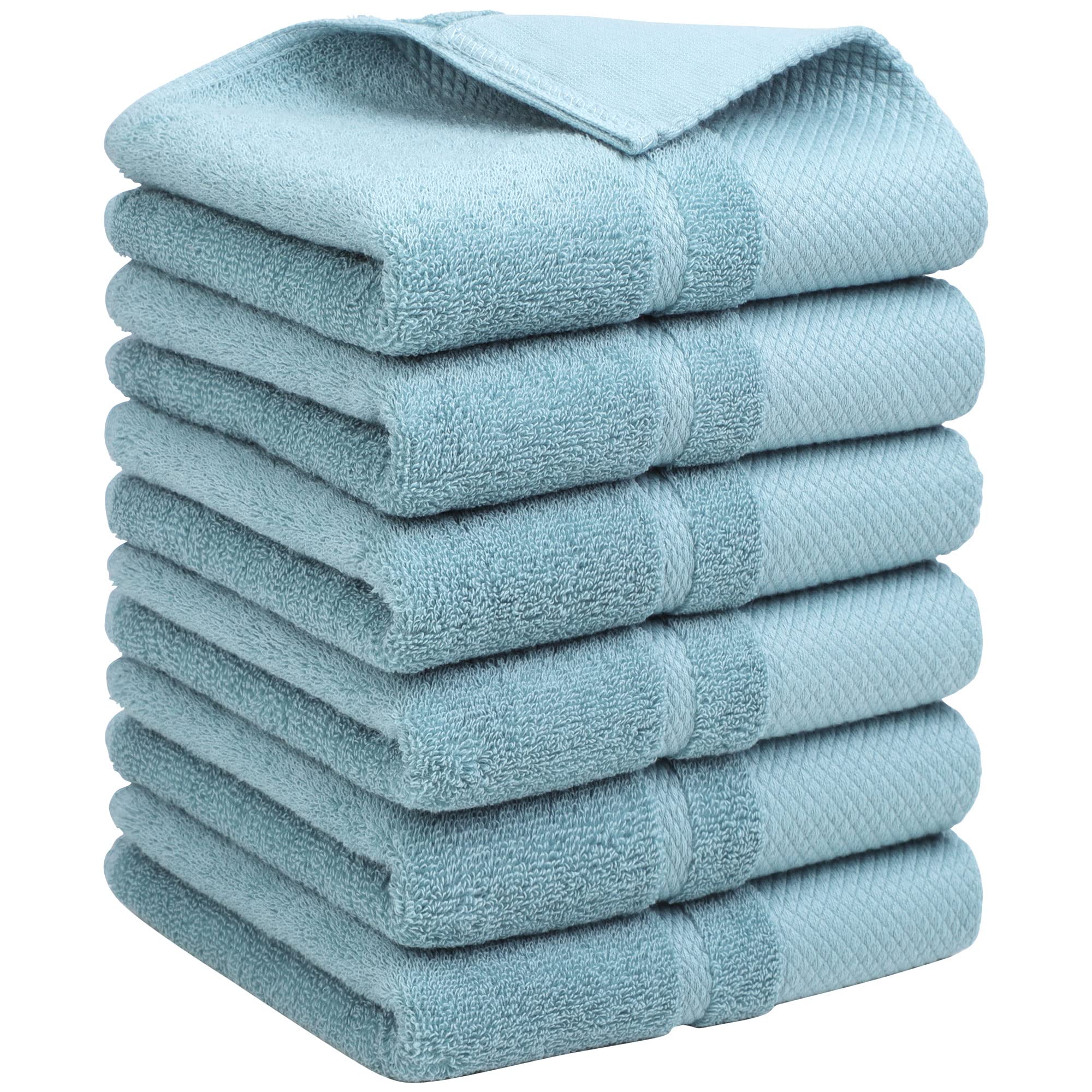 PiccoCasa Hand Towels for Bathroom Set of 6, 100% Combed Cotton 600 GSM Face Towels, 34 x 74cm Bathroom Towels Highly Absorbent for Kitchen - Hotel & Spa Quality Hand Towel Set Saxe Blue