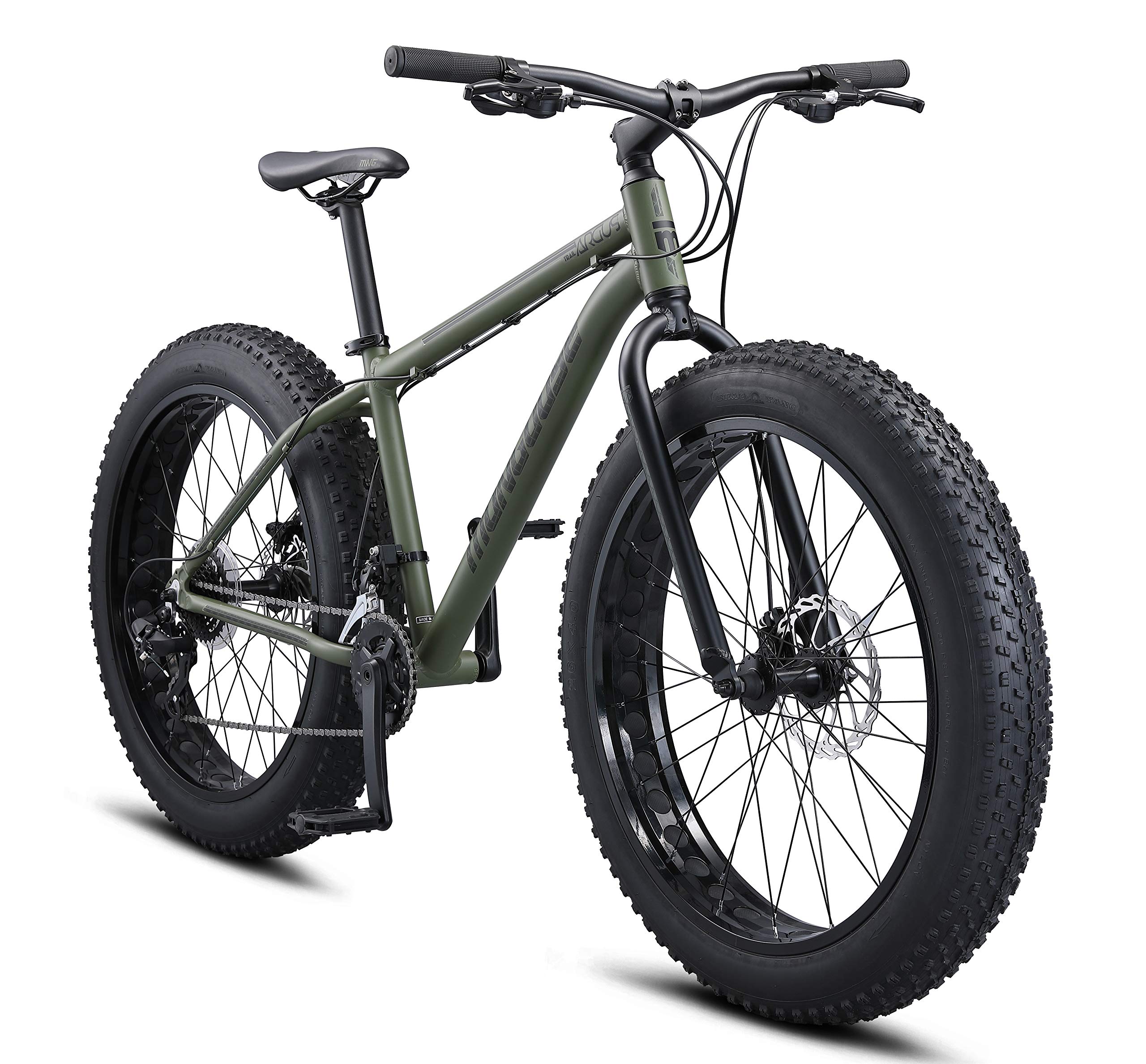 Mongoose Argus Trail or ST Fat Tire Mountain Bike, 20, 24 or 26 Inch Bike for Kids and Adults, 7 or 16 Speed, Aluminum or Steel Frame, Knobby Mountain Fat Tires, Mechanical Disc Brakes