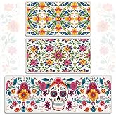 3 Pcs Day of Dead Kitchen Rugs, Sugar Skull Talavera Non Slip Floor Mats | Rubber Backed Construction, Washable Fabric, Ideal for Mexican Fiesta Decor, Suits Entry, Bathroom and Laundry Areas