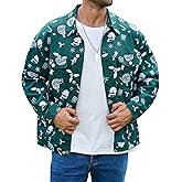 Bindefon Christmas Jean Jacket Men Trucker Unlined Coats Xmas Printed Tops Stocking Stuffers for Man