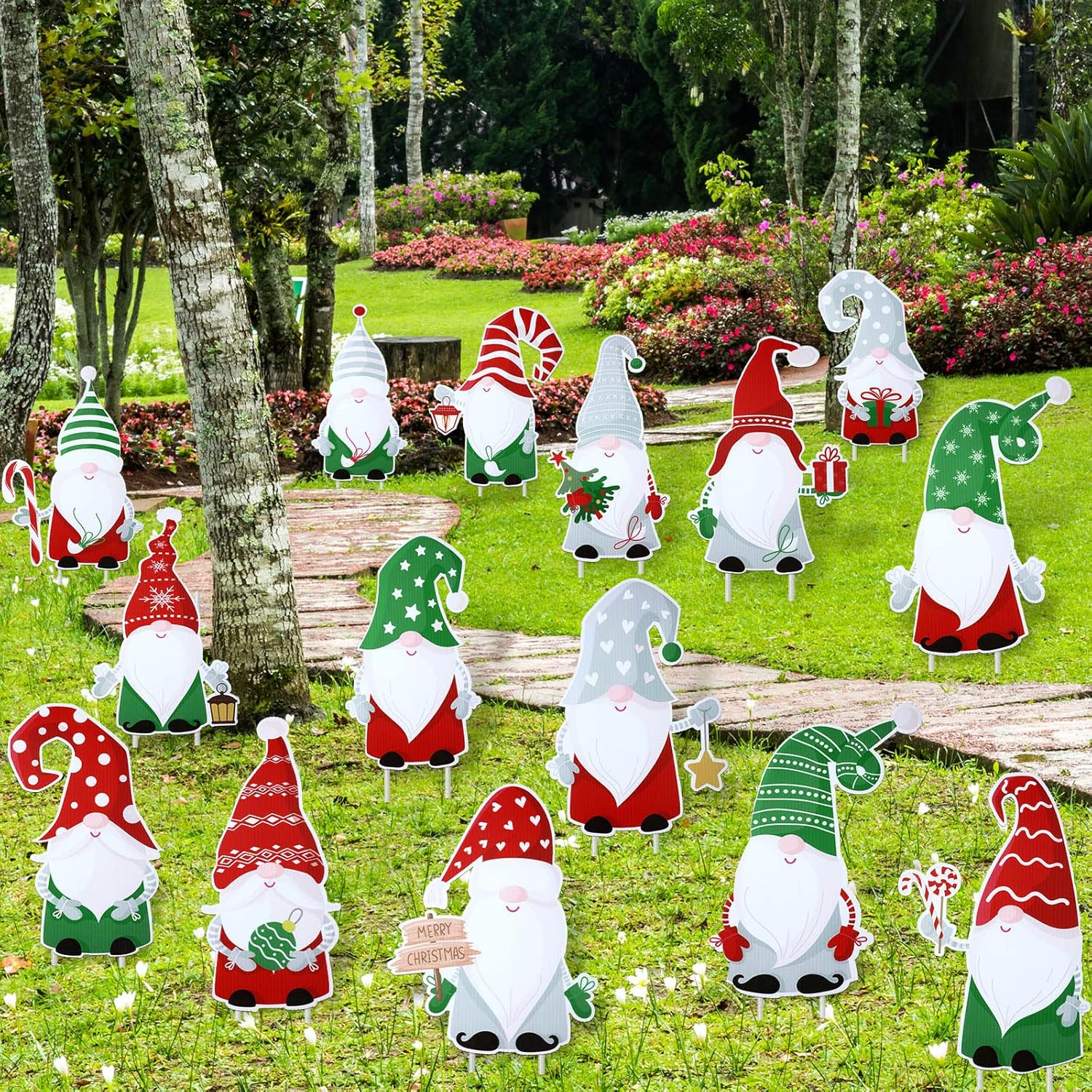 Yard Signs - Woanger 15 Pcs Christmas Yard Sign Christmas Gnome Yard Stake Holiday Outdoor Garden Signs with Stakes for Outdoor Xmas Yard Lawn Sign for Home Garden Lawn Pathway Walkway