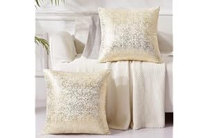 Champagne Throw Pillows 18x18 Inch, Gold Pillow Covers 18x18 Inch,Set of 2,Glitter Decorative Velvet Pillow Covers,Solid Colo