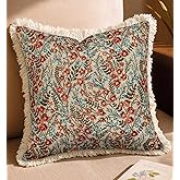 Kokaaee Decorative Throw Pillow Cover 18x18 - Vintage Pillowcovers with Fringe Retro Flower Embroidered Pillow Case with Zipper for Living Room Couch Sofa Bed Rustic Boho Design Abstract