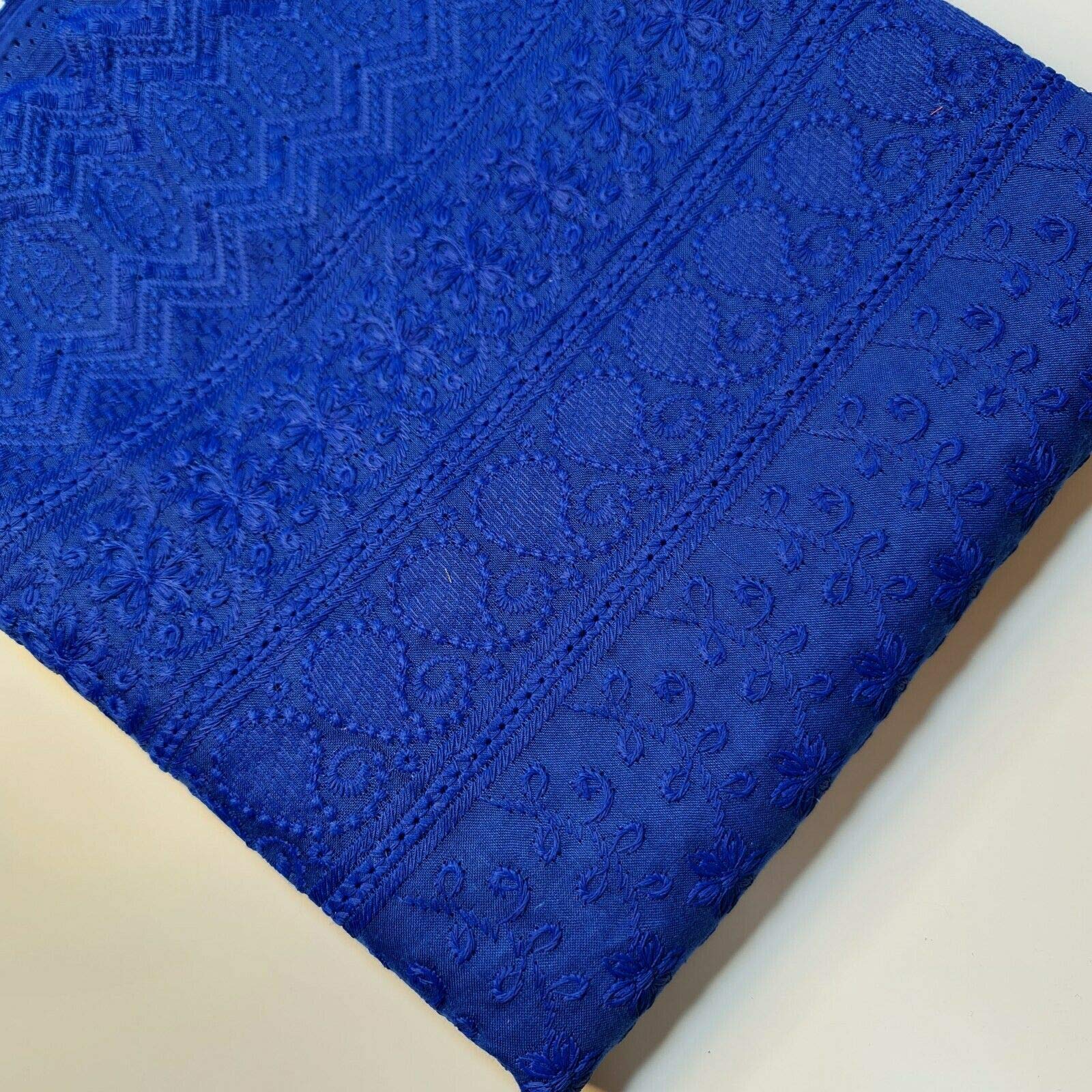 New Spring 100% Cotton Lawn Broderie Anglaise Embroidery Dress Craft Fabric 39" (Royal Blue)