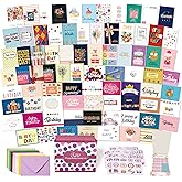 80 Unique Birthday Cards- Happy Birthday Cards Bulk With Greetings Inside – Assorted Envelopes and Stickers -Large 5 x 7 inches- Greeting Box Set