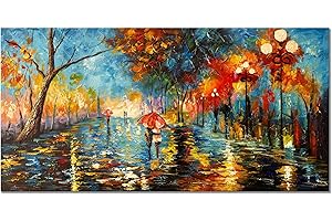 Alenoss 3D Oil Paintings 48x24 Inches Hand Painted Abstract Landscape Romantic Canvas Wall Paintings Home Decorations Texture Framed Wall Art for Living Room Bedroom Wall Decor Ready to Hang