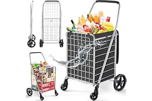 Wellmax WM99024S Grocery Utility Shopping Cart, Easily Collapsible and Portable to Save Space and Heavy Duty, Light Weight Trolley with Rolling Swivel Wheels