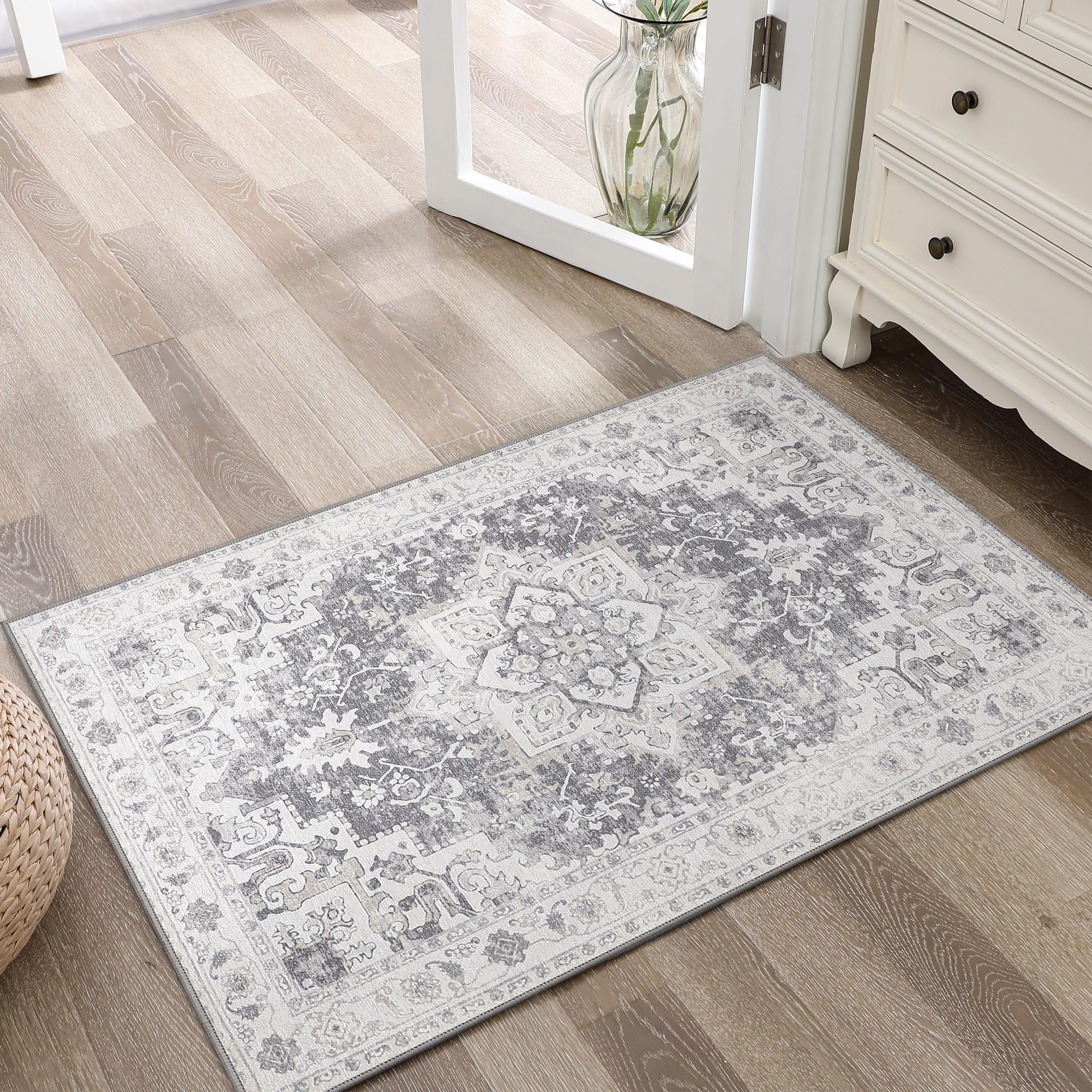 Photo 1 of GENIMO Area Rug 2x3 Machine Washable Non Slip Indoor Doormat Low Pile Lightweight Rugs, Small Vintage Chenille Entryway Mat for Entrance, Hallway, Gary