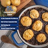 andrew james Cast Iron 5L Round Casserole with Lid Enamel Coated Blue view 2