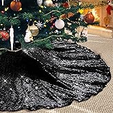 Poise3EHome Black Christmas Tree Skirt, 36 Inch Sparkle Sequin Mat for 6ft Tree Halloween Xmas Party Decor