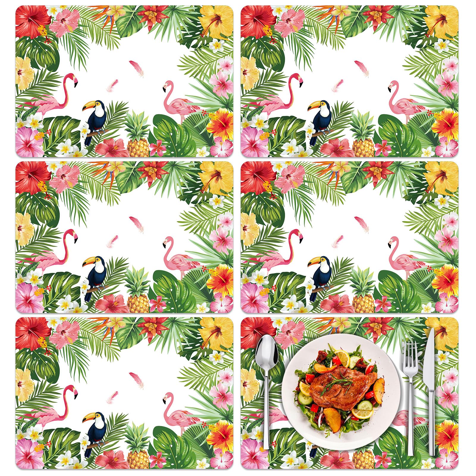 Photo 1 of Tarklanda Flowers Placemats Set of 6, Plastic Place Mats Washable Table Mats Summer Plants Placemats for Home Dining Kitchen Party Decor 11"x15.7"