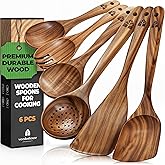 Wooden Spoons for Cooking – Wooden Kitchen Utensils Set, 6 Pcs Teak Wood Utensil Set – Comfortable Grip Non–Stick Wooden Cooking Utensils