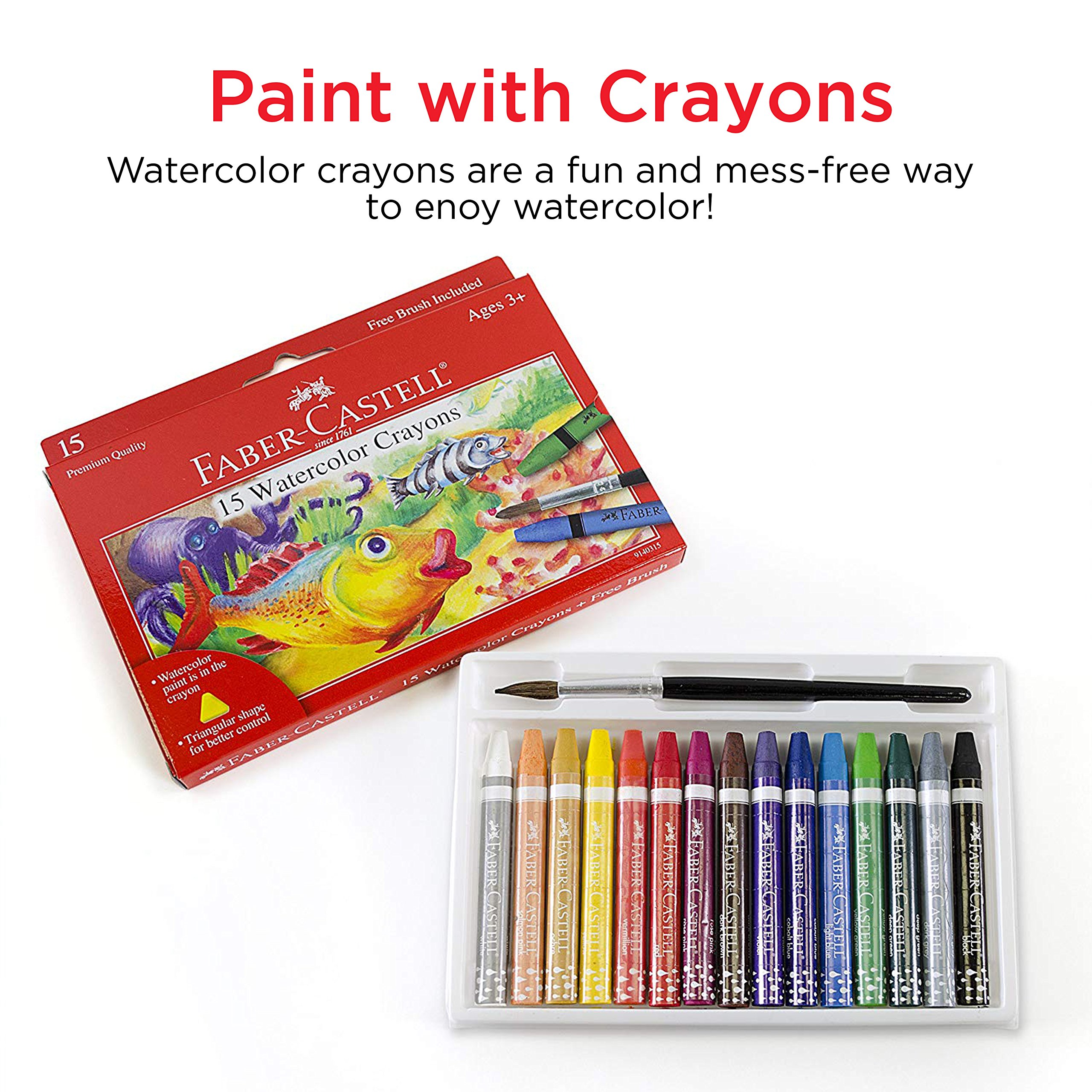 Faber-Castell Watercolor Crayons with Brush, 15 Colors - Watercolors For Kids