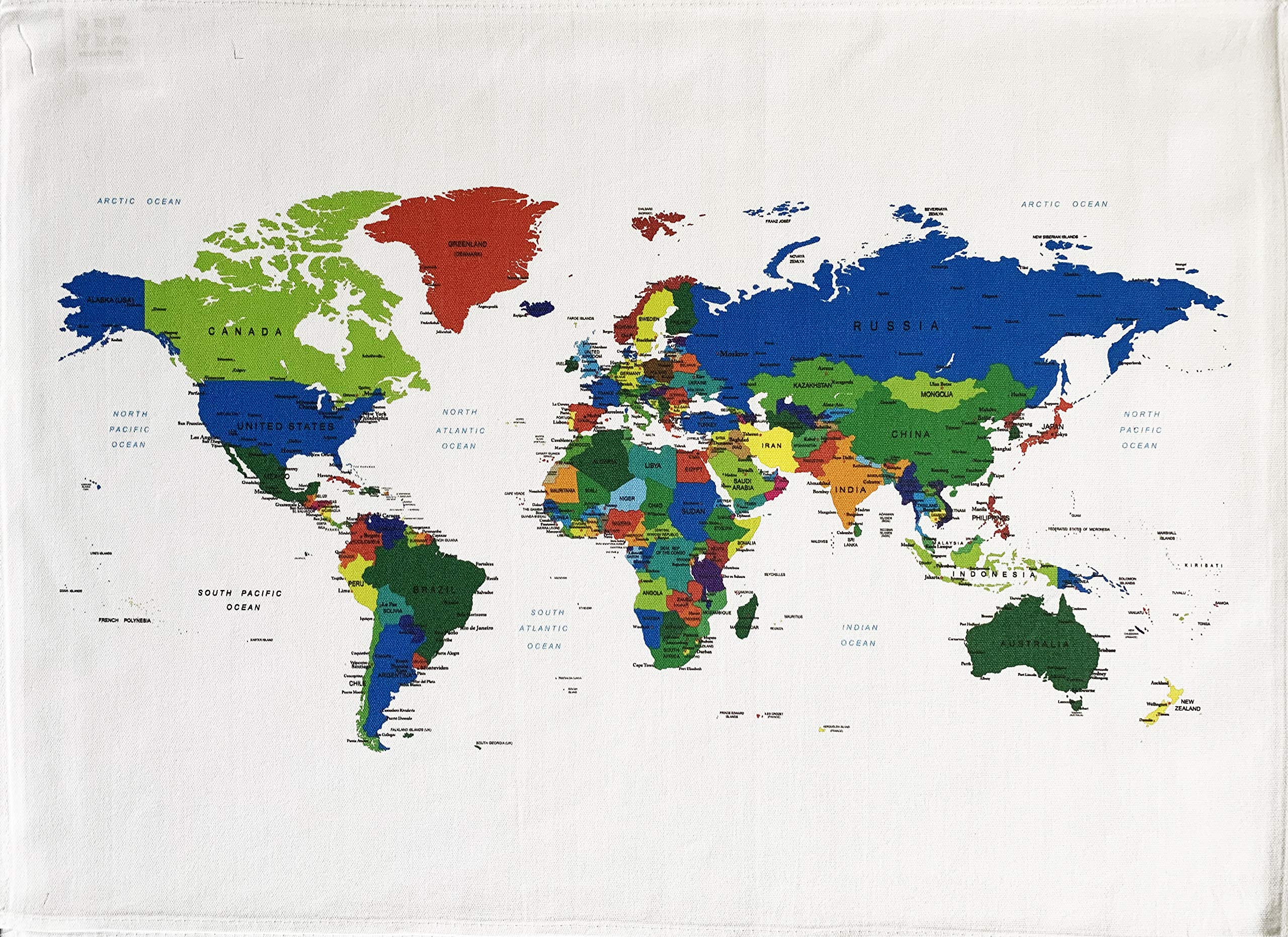 Half a Donkey Colourful Map of The World- Large Cotton Tea Towel