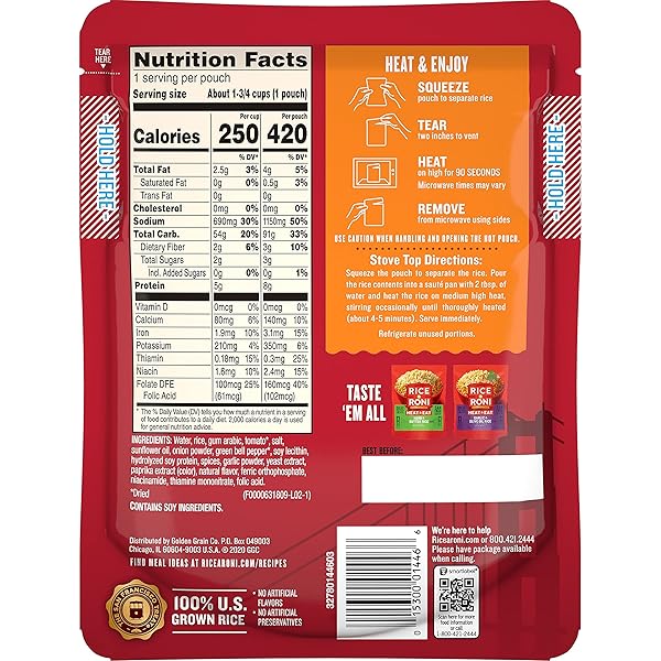 RICE-A-RONI HEAT EAT, MICROWAVE RICE, QUICK COOK RICE, SPICY SPANISH, 8.8OZ POUCH