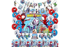 EAZYCO Spidey Birthday Decorations, Party Supplies Set Include Banner, Backdrop, Balloons, Hanging Swirls, Cake Cupcake Toppers, Tablecloth for Boys Girls Spidey Theme Party