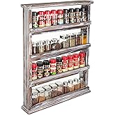 MyGift Wooden Spice Rack Wall Mount, Hanging 4 Tier Seasoning Jar Shelf Organizer, Condiment Storage for Kitchen, Pantry, Large Spice Organization, Vintage Rustic Torched