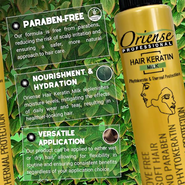 ORIENSE HAIR KERATIN MILK SPRAY – HEAT PROTECTION WITH PROTEIN-RICH FORMULA AND ULTIMATE GLOW THROUGH PHYTOKERATIN, RINSE-FREE HAIR MASK- PARABEN FREE, 3.3 FL OZ