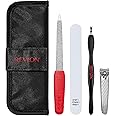 Revlon Manicure Essentials Kit with Travel Case, Nail Care Set with Dual Ended Cuticle Trimmer, Curved Blade Clippers, Compact Emeryl File & Buffer (Pack of 1)