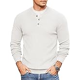 COOFANDY Men Henley Knit Sweater Dress Long Sleeve Button Pullover Sweater Casual Sweater Lightweight Slim Fit Tops
