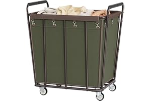 Hoctieon Large Laundry Cart with Wheels, 400L Heavy Duty Laundry Basket Organizer, Rolling Hamper Sorter for Clothes Storage, Industrial Dirty Clothes Hamper for Home & Hotel, Green+Brown