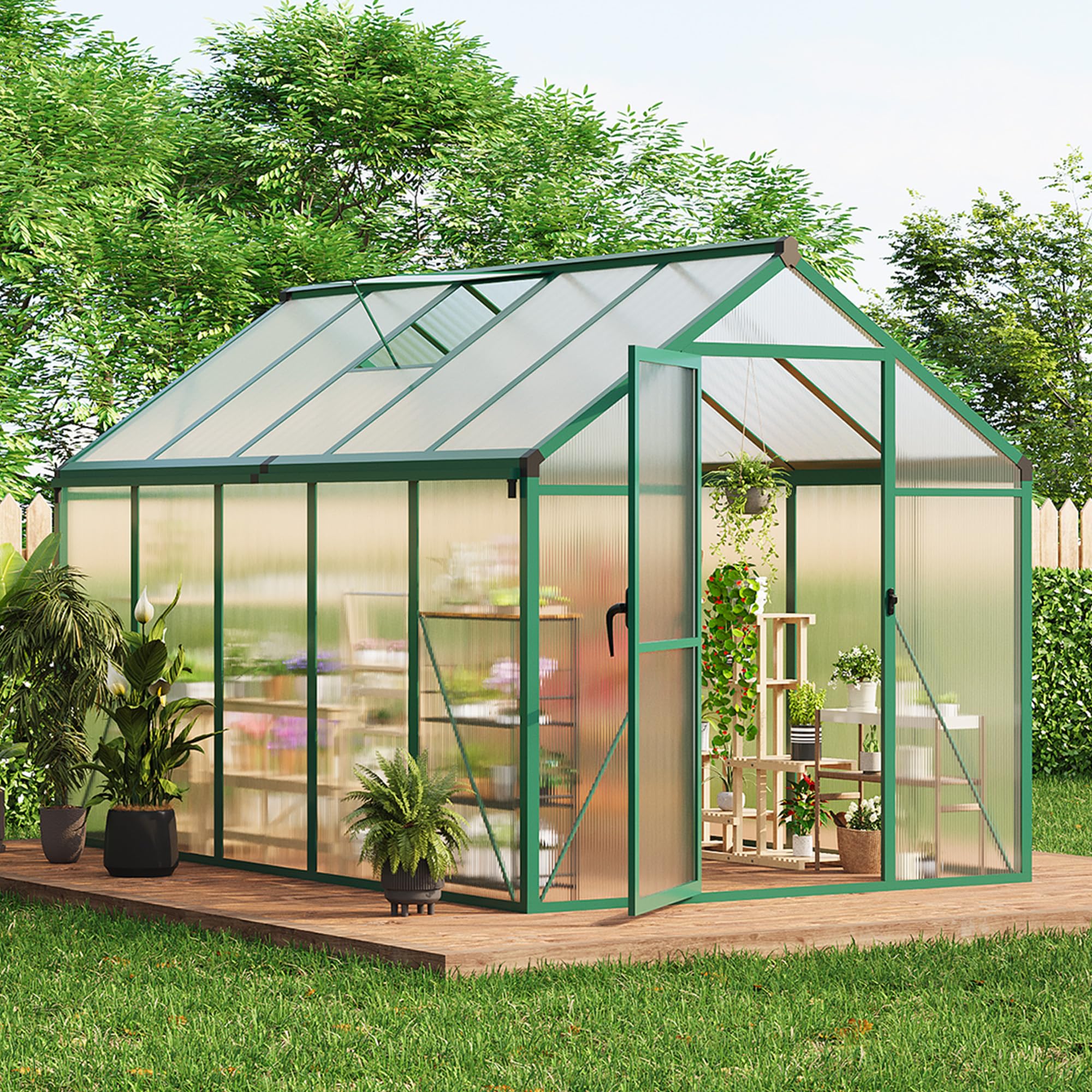 Photo 1 of 6 x 10 FT Greenhouse, Greenhouses for Outside, Polycarbonate Greenhouse with Aluminum Frame, Lockable Door and Ajustable Roof Vent for Backyard, Green Houses for Outside Garden Backyard, Patio