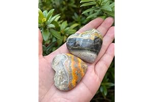 GAF TREASURES Large Bumble Bee Jasper Heart, 1.75" Polished Bumble Bee Jasper Puffy Heart, Bumble Bee Jasper Worry Stone, Palm Stone, Bumble Bee Jasper Heart Stone