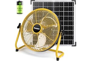 Fanspex 14" Portable Solar Rechargeable Floor Fan, 15600 mAh 20W Solar Panel Powered Battery Operated Fan for Outdoor Camping, 360° Tilt, 40dB Quiet Operation (5.3m/s Airflow)