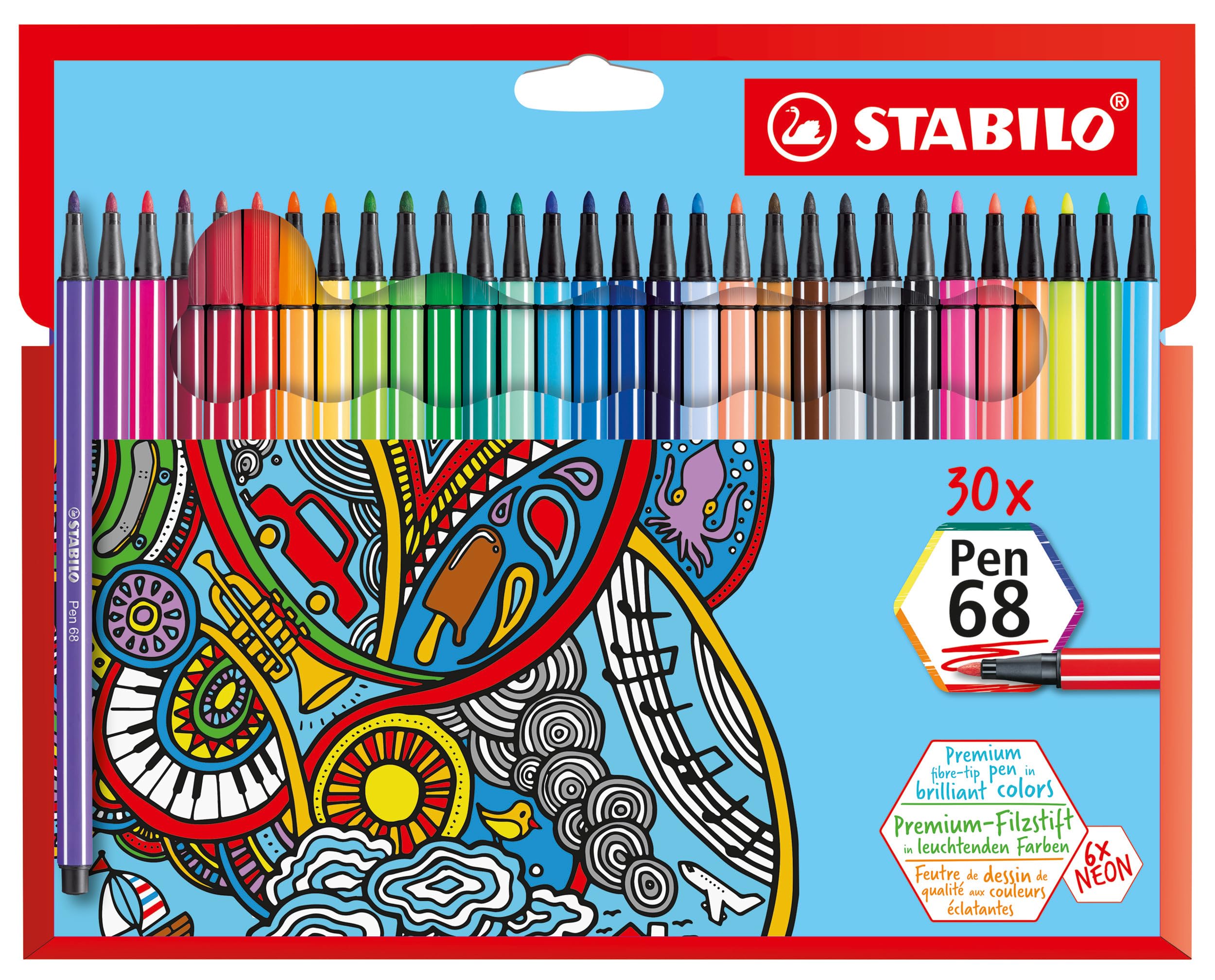 STABILO Pen 68 - Premium Fibre-Tip Pen - Pack of 30 - Assorted Colours — image 1