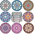 LIFVER Drinks Coasters Set of 8, Mandala Style Ceramic Coasters with Holder, 4 Inches Coasters for Drinks with Cork Base, Great Colorful Decor, Ideal Thanksgiving and Housewarming Gifts
