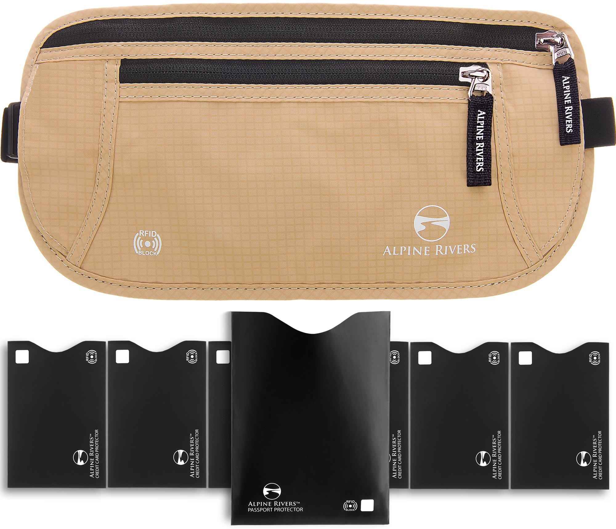 Travel Money Belt - Security Hidden Pouch for Cards and Passports - High Quality RFID Waterproof Breathable Material - Protect Your Cash and Conceal Valuables with 7 Bonus RFID Sleeves