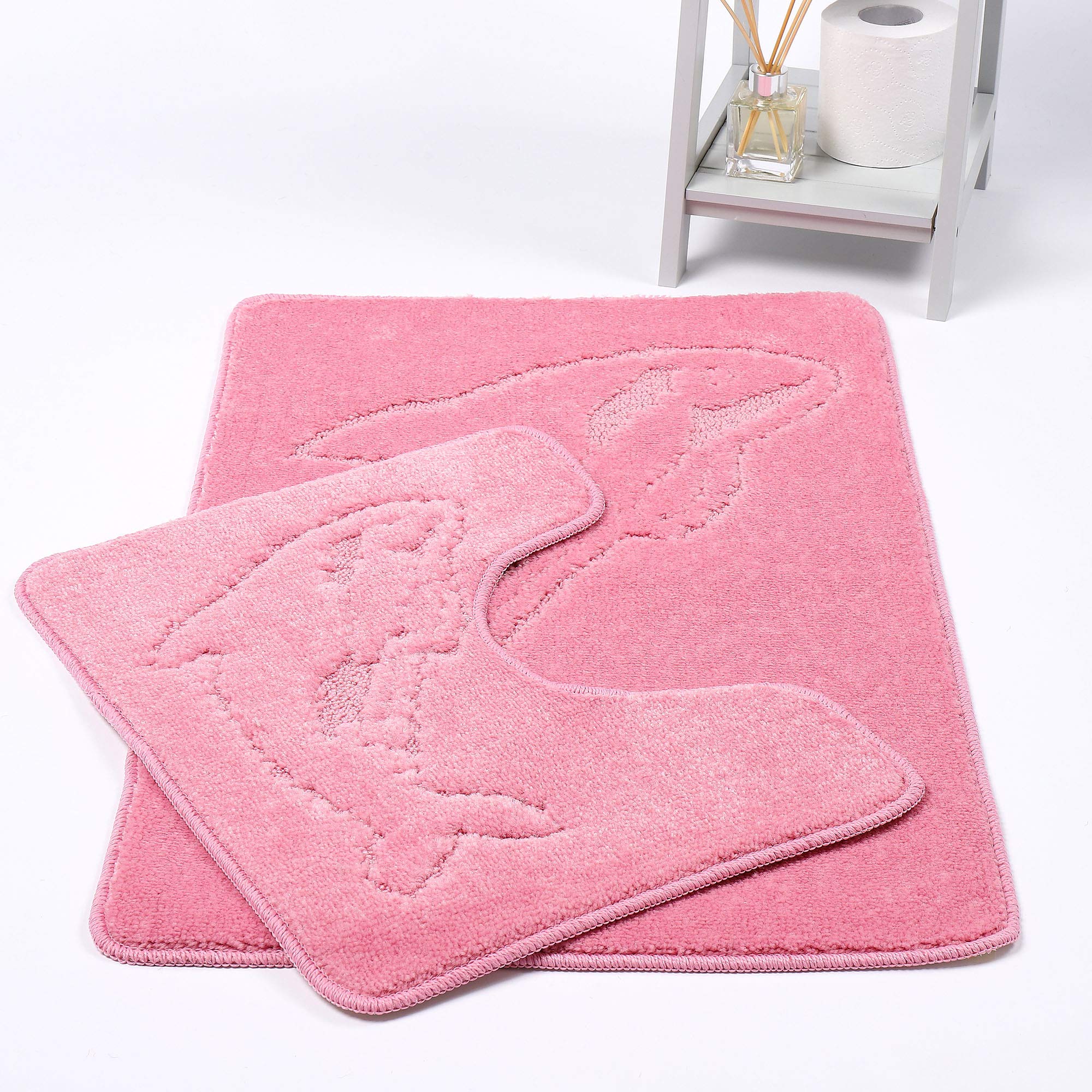 HOMES-LINEN Dolphin Bath Mats Non Slip Bathroom Mats 2 Piece Pedestal and Bath Mat Set Toilet Bathroom Rug (Pink)