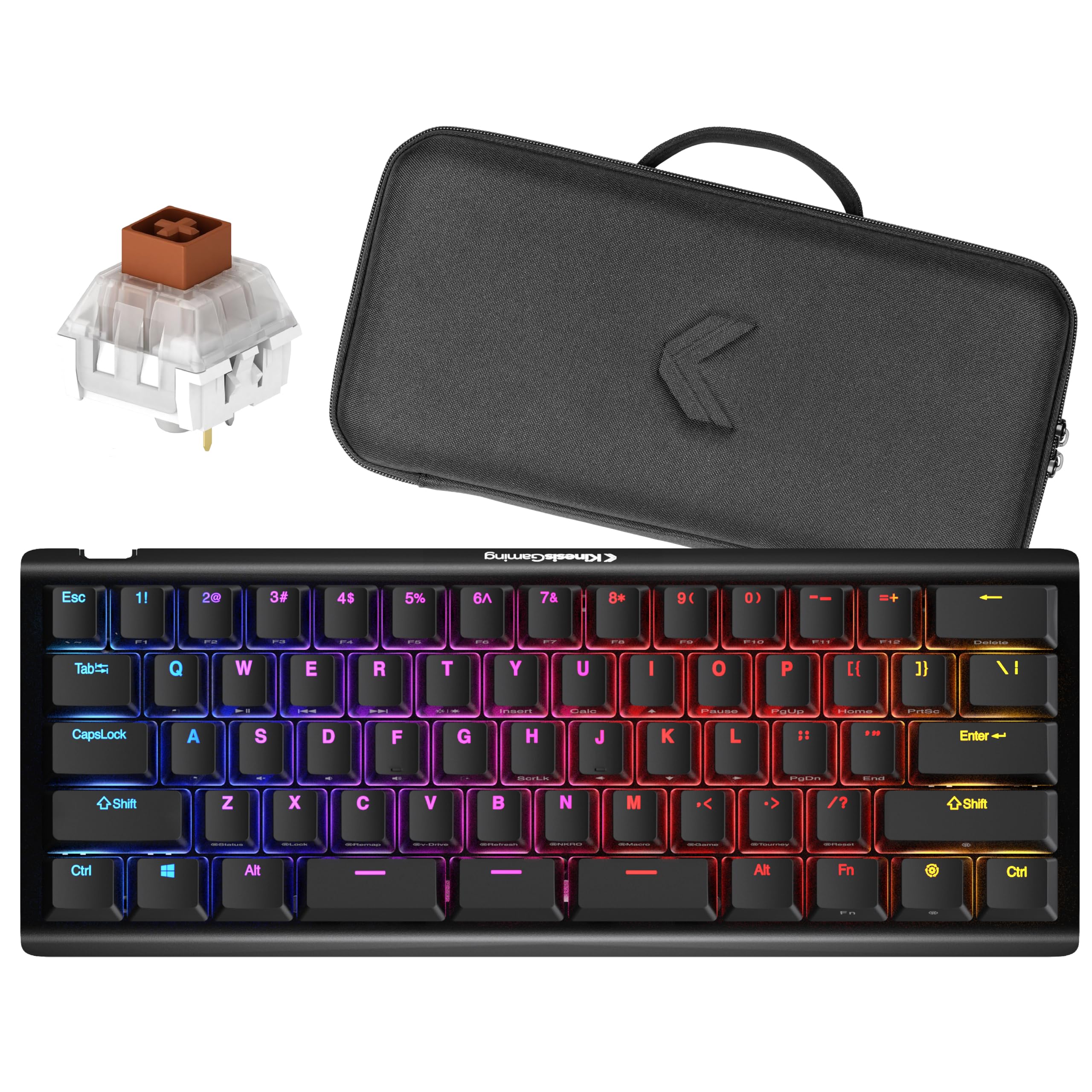 KINESIS Gaming TKO Mechanical Keyboard | Tactile Brown Switches | 60% Layout | Split Spacebar | Hotswap | PBT Keycaps | Aluminum Body | SF Shock Limited Edition Travel Case