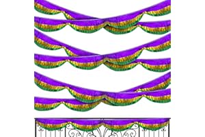 Mizelu 6 Pcs 39.6 Ft Mardi Gras Foil Fringe Bunting, Green Gold Purple Tinsel Streamers Banner, Mardi Gras Metallic Fringe Garland for Carnival Party Parade Floats and Events Decoration