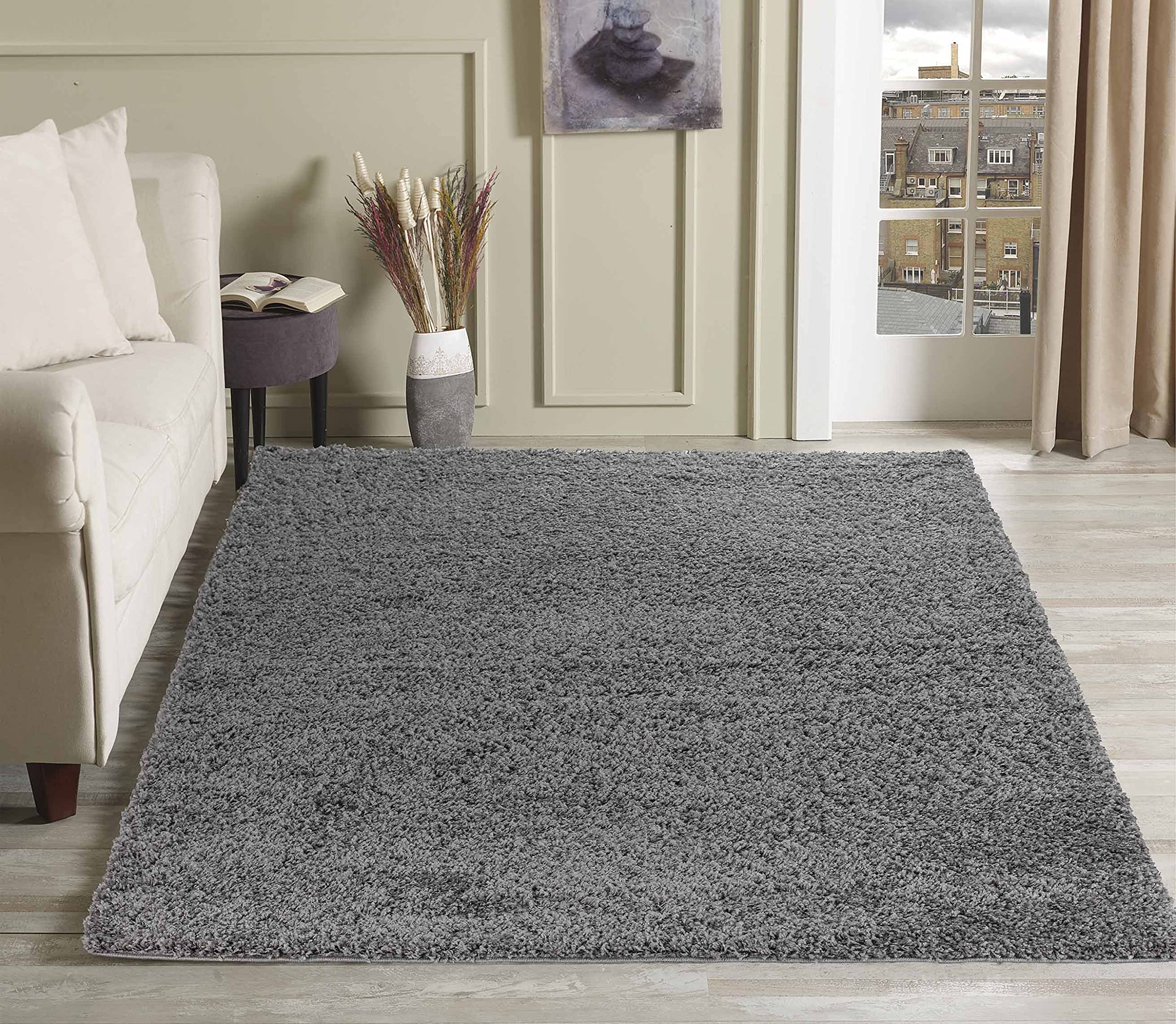 Serdim Rugs Living Room Shaggy Area Rugs, Polypropylene, Silver Grey, 80x150cm(2'6"x5'0)